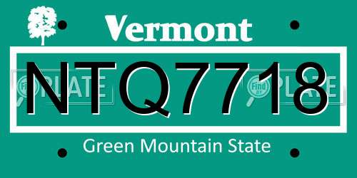 NTQ7718 Vermont License Plate