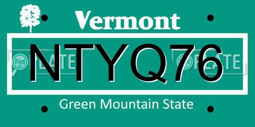 NTYQ76 Vermont License Plate