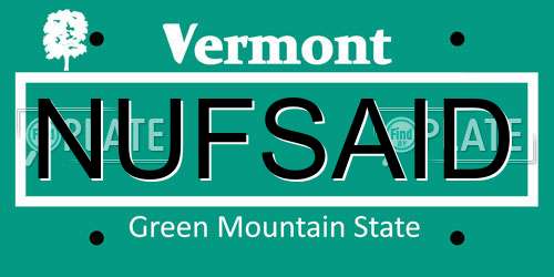 NUFSAID Vermont License Plate