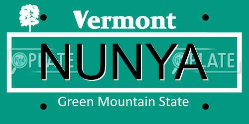 NUNYA Vermont License Plate