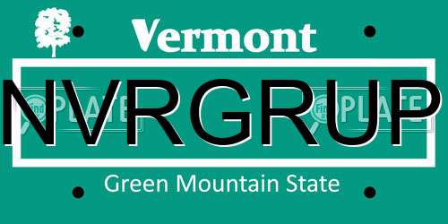 NVRGRUP Vermont License Plate