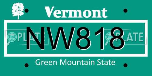 NW818 Vermont License Plate