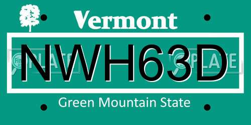 NWH63D Vermont License Plate