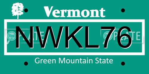 NWKL76 Vermont License Plate