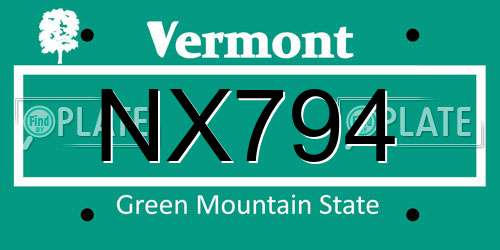 NX794 Vermont License Plate