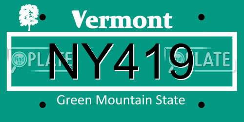 NY419 Vermont License Plate