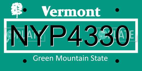 NYP4330 Vermont License Plate