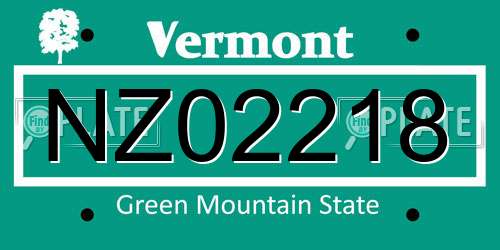 NZ02218 Vermont License Plate