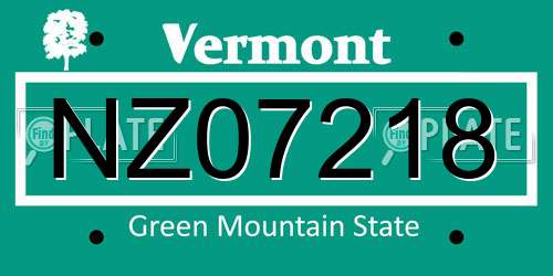 NZ07218 Vermont License Plate