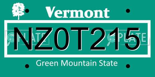 NZ0T215 Vermont License Plate