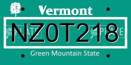 NZ0T218 Vermont License Plate