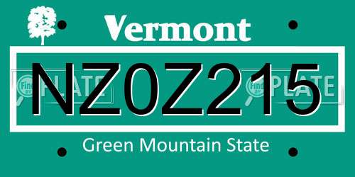 NZ0Z215 Vermont License Plate