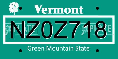NZ0Z718 Vermont License Plate