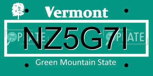 NZ5G7I Vermont License Plate