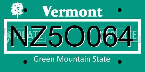NZ5O064 Vermont License Plate