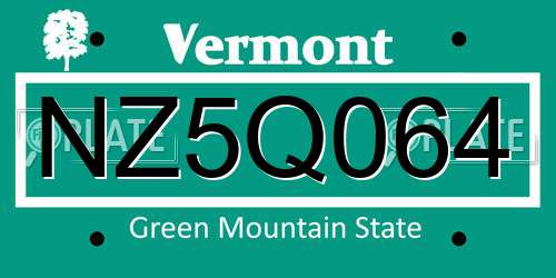 NZ5Q064 Vermont License Plate
