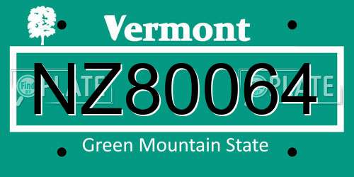 NZ80064 Vermont License Plate