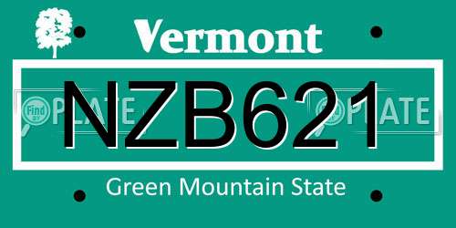 NZB621 Vermont License Plate