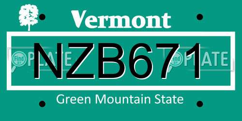 NZB671 Vermont License Plate