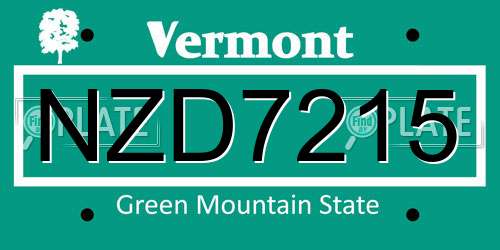 NZD7215 Vermont License Plate