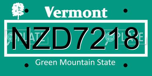 NZD7218 Vermont License Plate