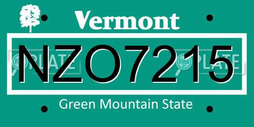 NZO7215 Vermont License Plate