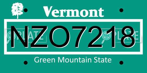 NZO7218 Vermont License Plate