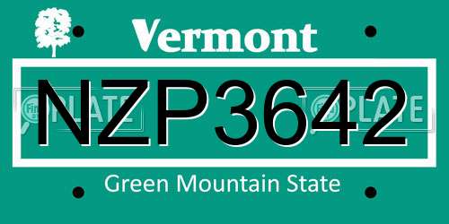 NZP3642 Vermont License Plate