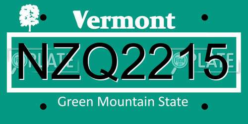 NZQ2215 Vermont License Plate