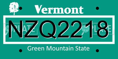 NZQ2218 Vermont License Plate
