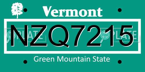 NZQ7215 Vermont License Plate