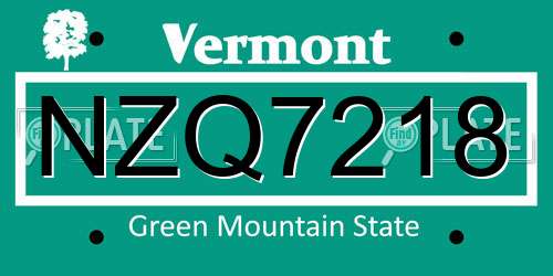 NZQ7218 Vermont License Plate