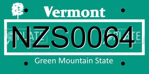NZS0064 Vermont License Plate