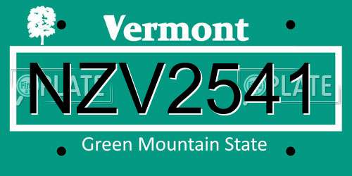 NZV2541 Vermont License Plate