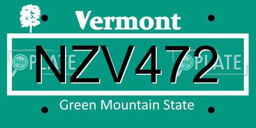 NZV472 Vermont License Plate