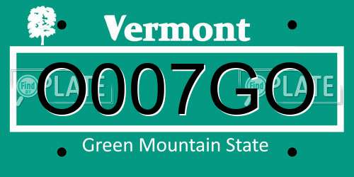 O007GO Vermont License Plate
