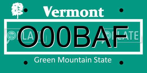 O00BAF Vermont License Plate