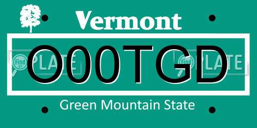 O00TGD Vermont License Plate