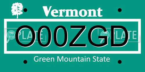 O00ZGD Vermont License Plate