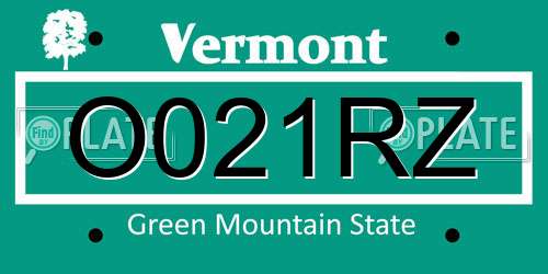O021RZ Vermont License Plate