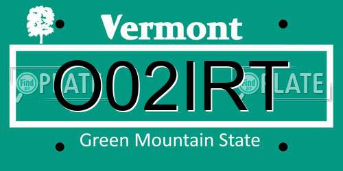 O02IRT Vermont License Plate