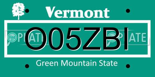 O05ZBI Vermont License Plate