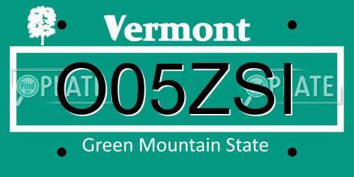 O05ZSI Vermont License Plate
