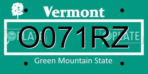 O071RZ Vermont License Plate
