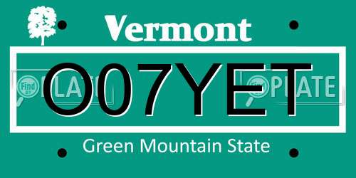 O07YET Vermont License Plate