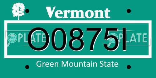 O0875I Vermont License Plate