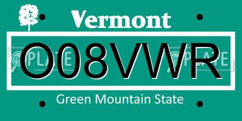 O08VWR Vermont License Plate