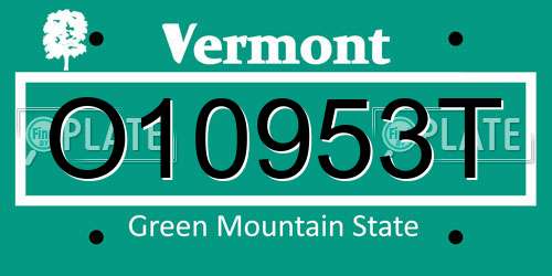 O10953T Vermont License Plate