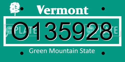 O135928 Vermont License Plate