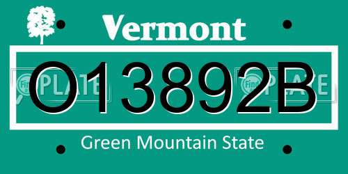 O13892B Vermont License Plate